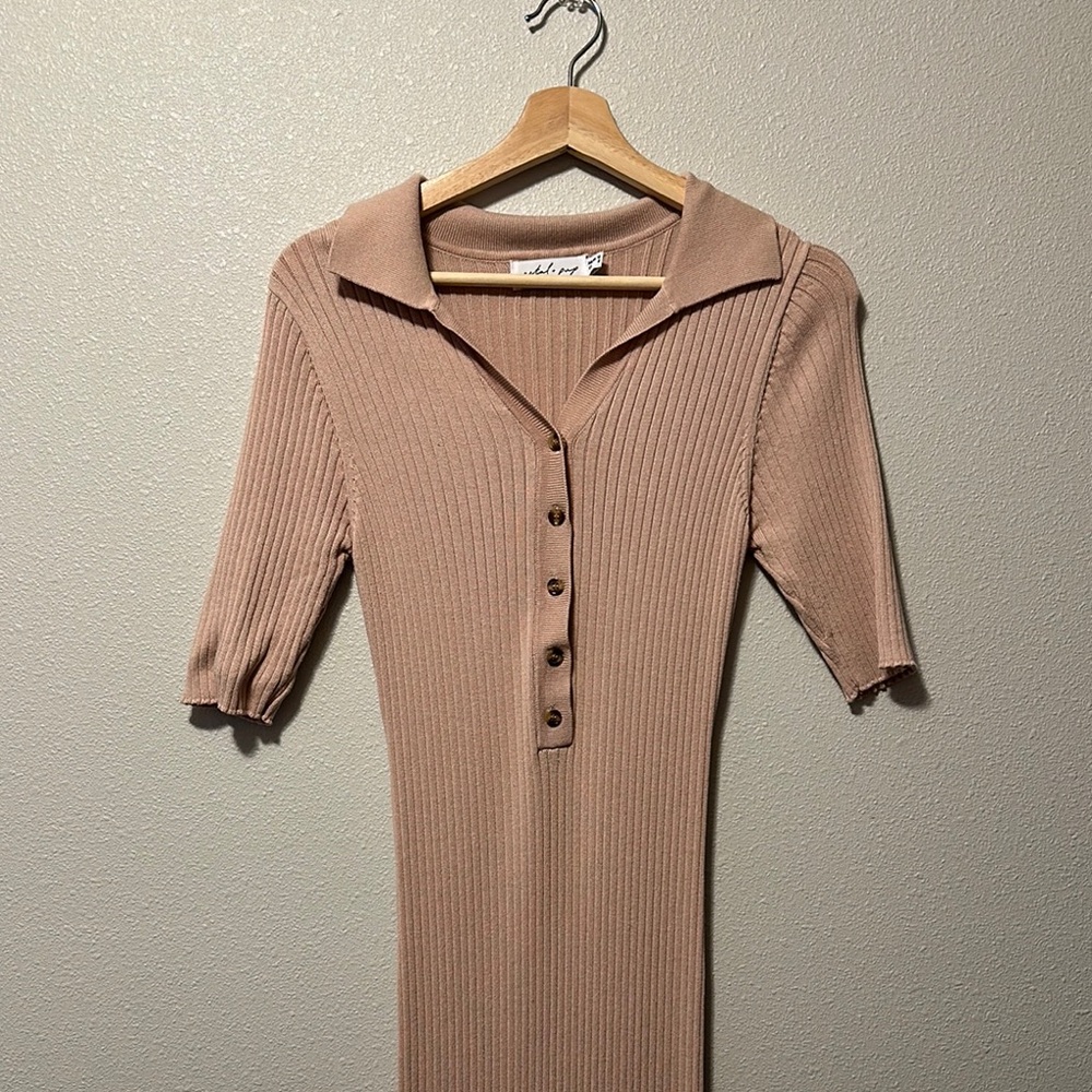 Petal and Pup Chic Tan Ribbed Dress